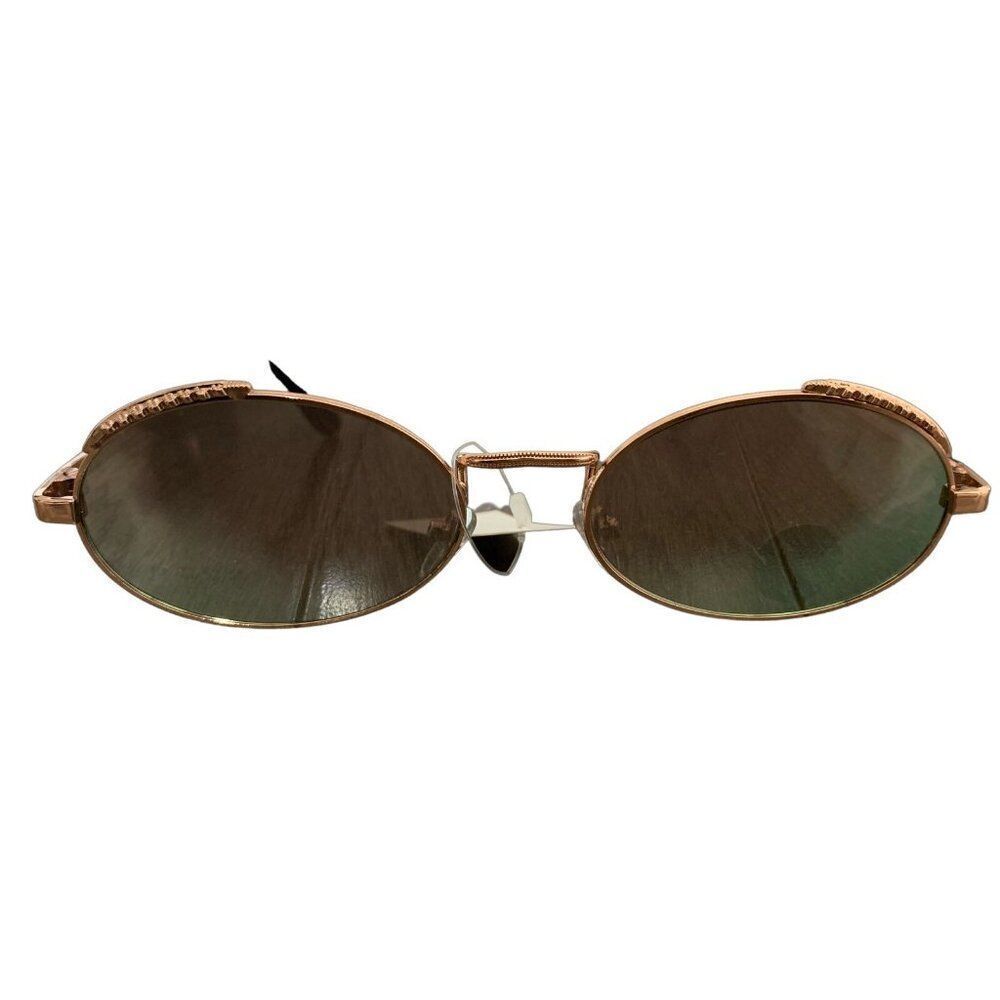 Womens new oval gold frame pink metallic lens sunglasses